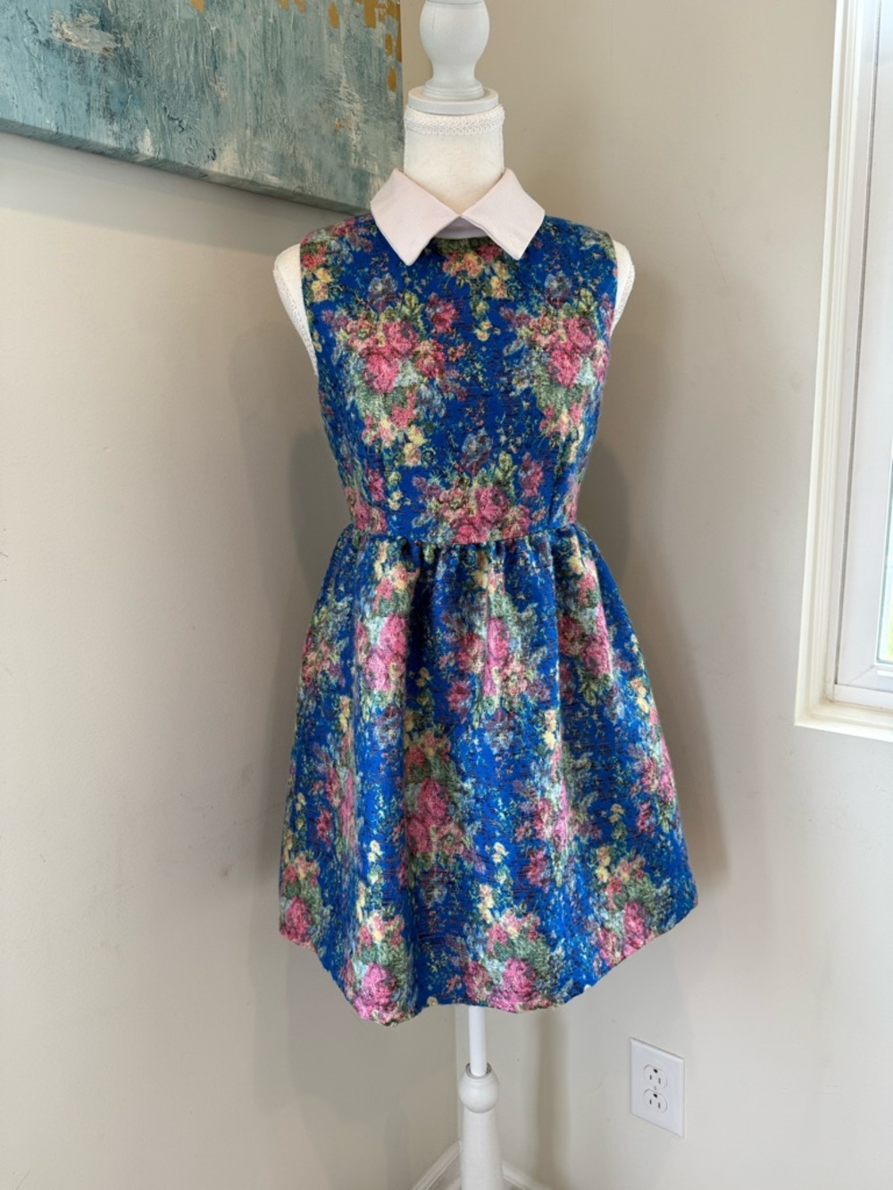 Cottagecore Floral Dress White Collar Retro Tea Dress Vintage Inspired Size S